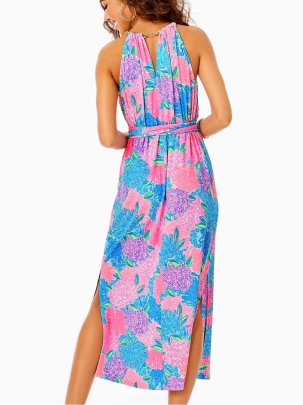 Lilly Pulitzer Bingham Halter Midi Dress in Multi Beach House Blooms Sz M - Picture 2 of 16